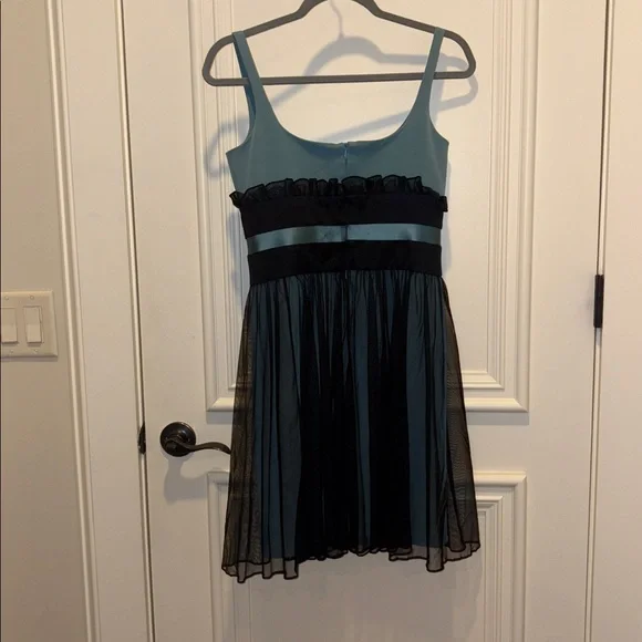 Jay Godfrey Women’s Designer Vintage Teal and Black Ruffled Mini Dress Size 4 - Picture 2 of 6